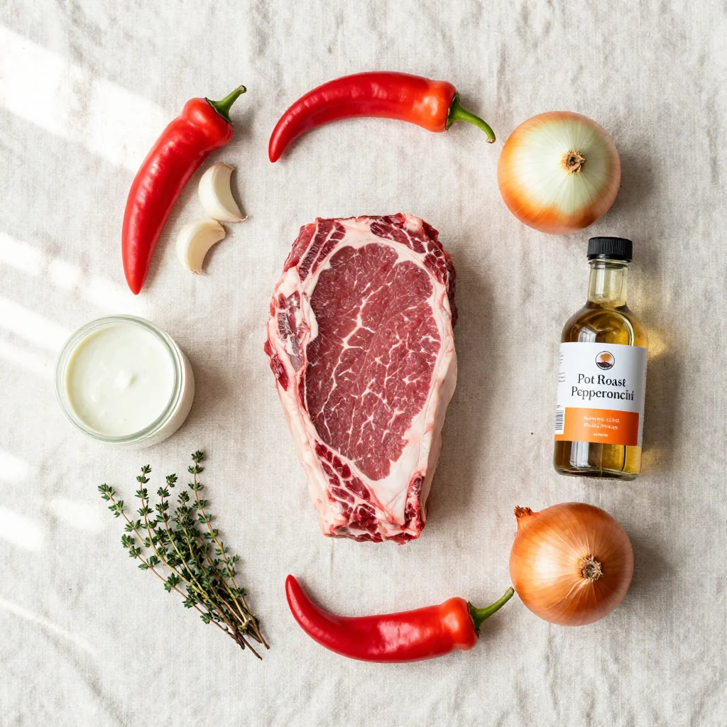 All ingredients for Slow Cooker Mississippi Pot Roast with Pepperoncini