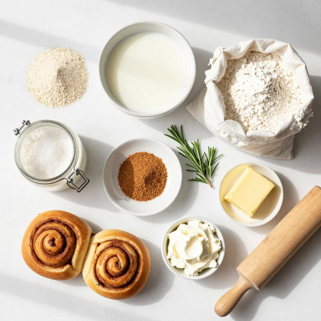 All ingredients for Homemade Cinnamon Rolls with Cream Cheese Icing