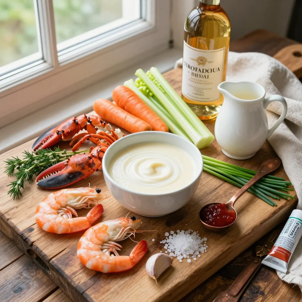 All ingredients for Lobster Bisque with Sherry and Cream