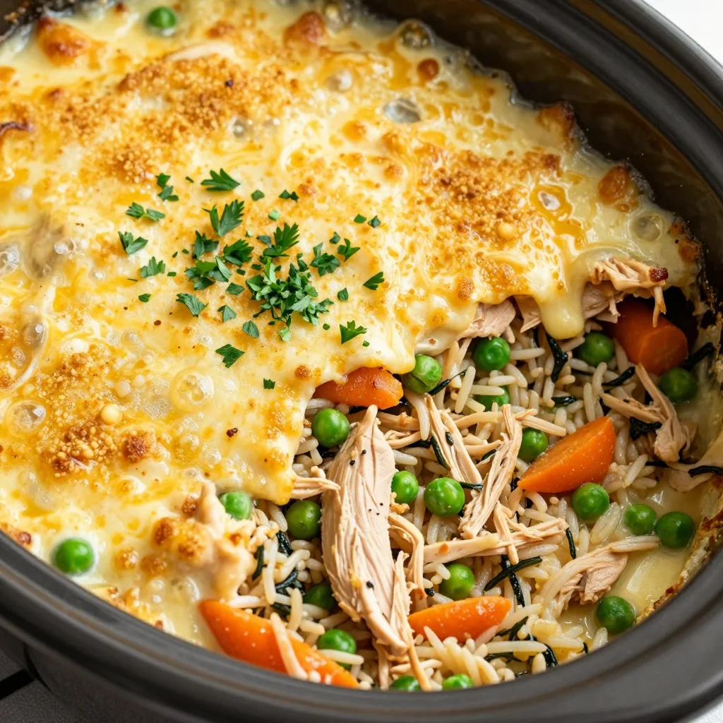 Creamy Chicken and Wild Rice Casserole in Slow Cooker