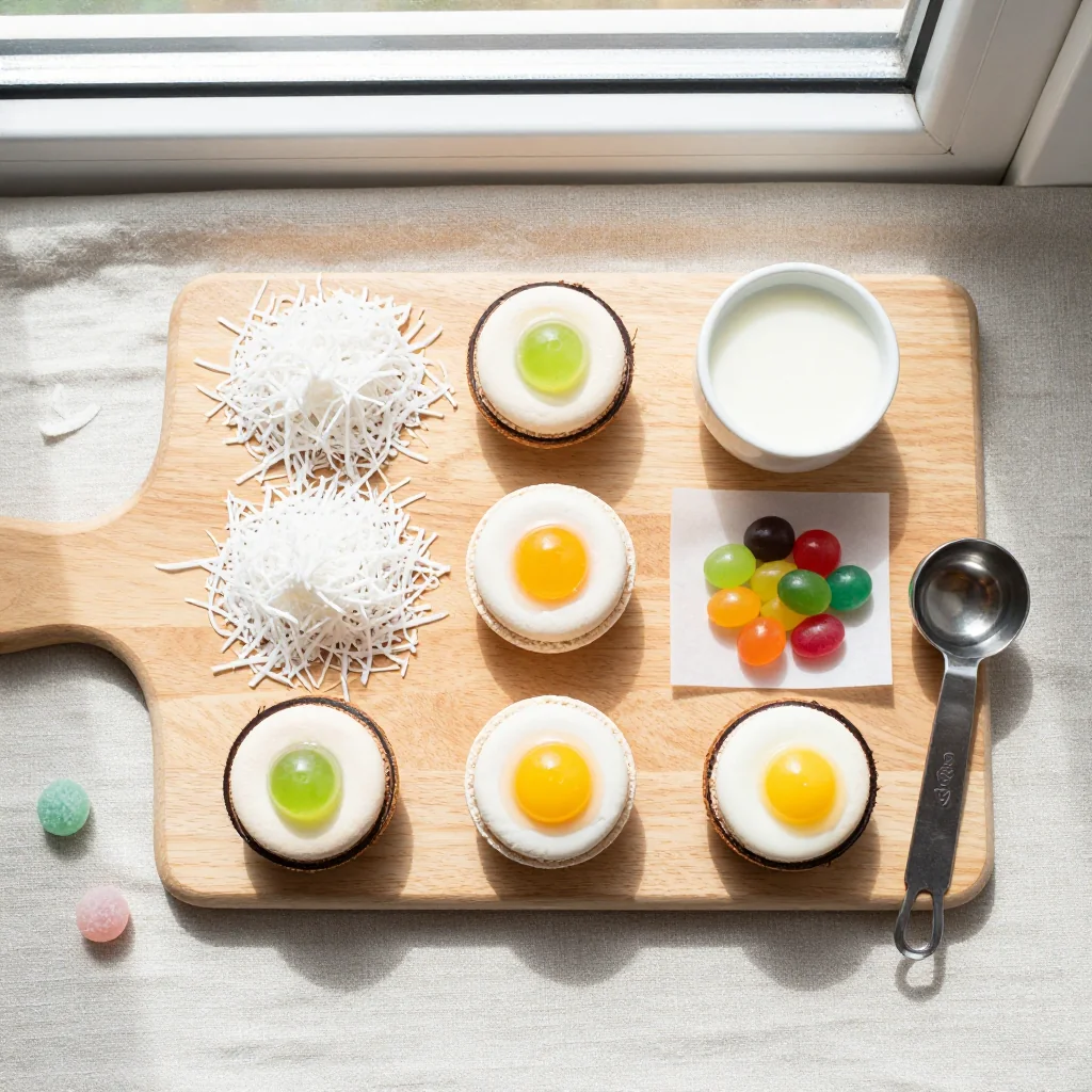 All ingredients for Coconut Macaroon Nests with Jelly Bean Eggs