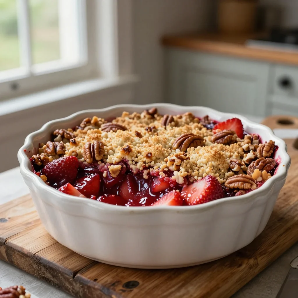 Strawberry Rhubarb Crisp with Pecans