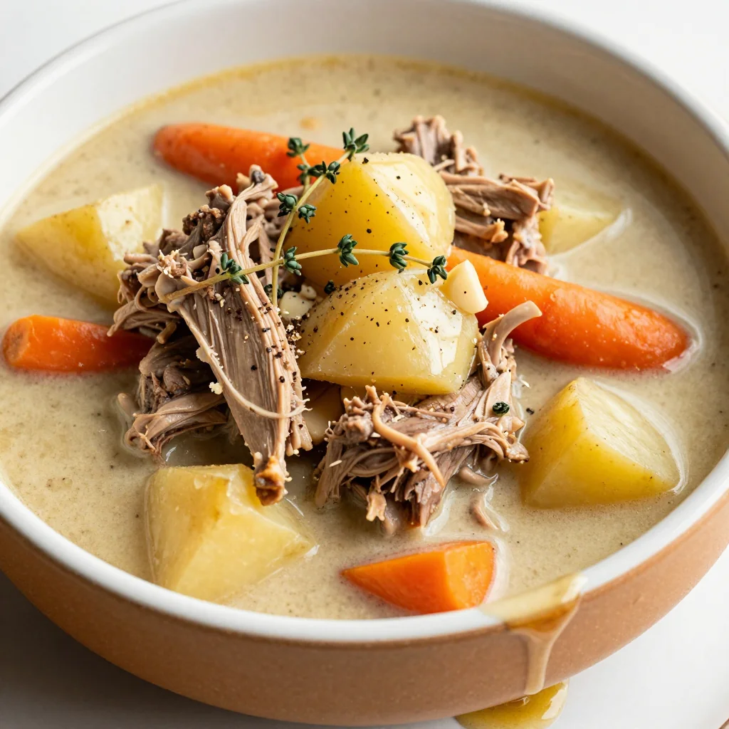 creamy slow cooker turkey and root vegetable stew after holiday rush