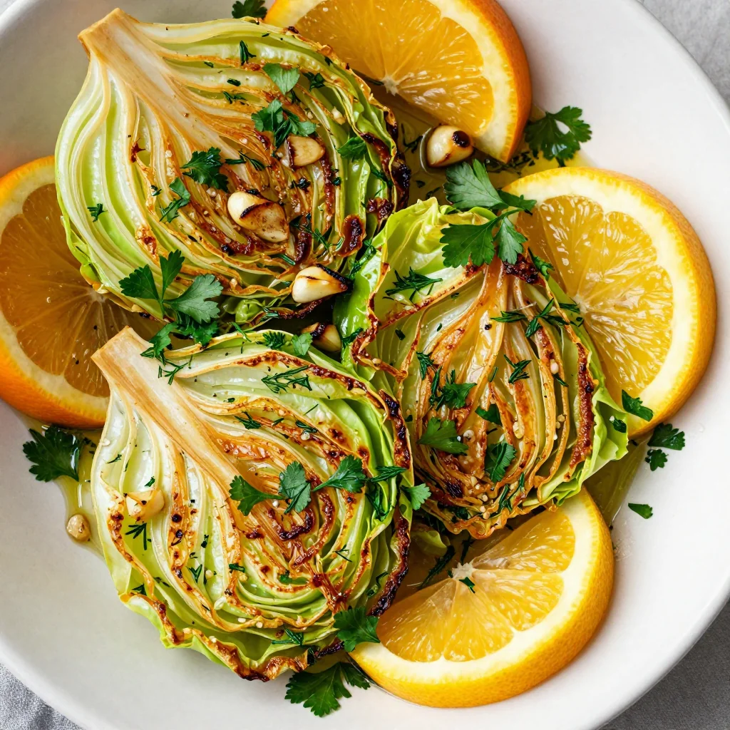 citrus infused roasted cabbage with garlic and fresh herbs