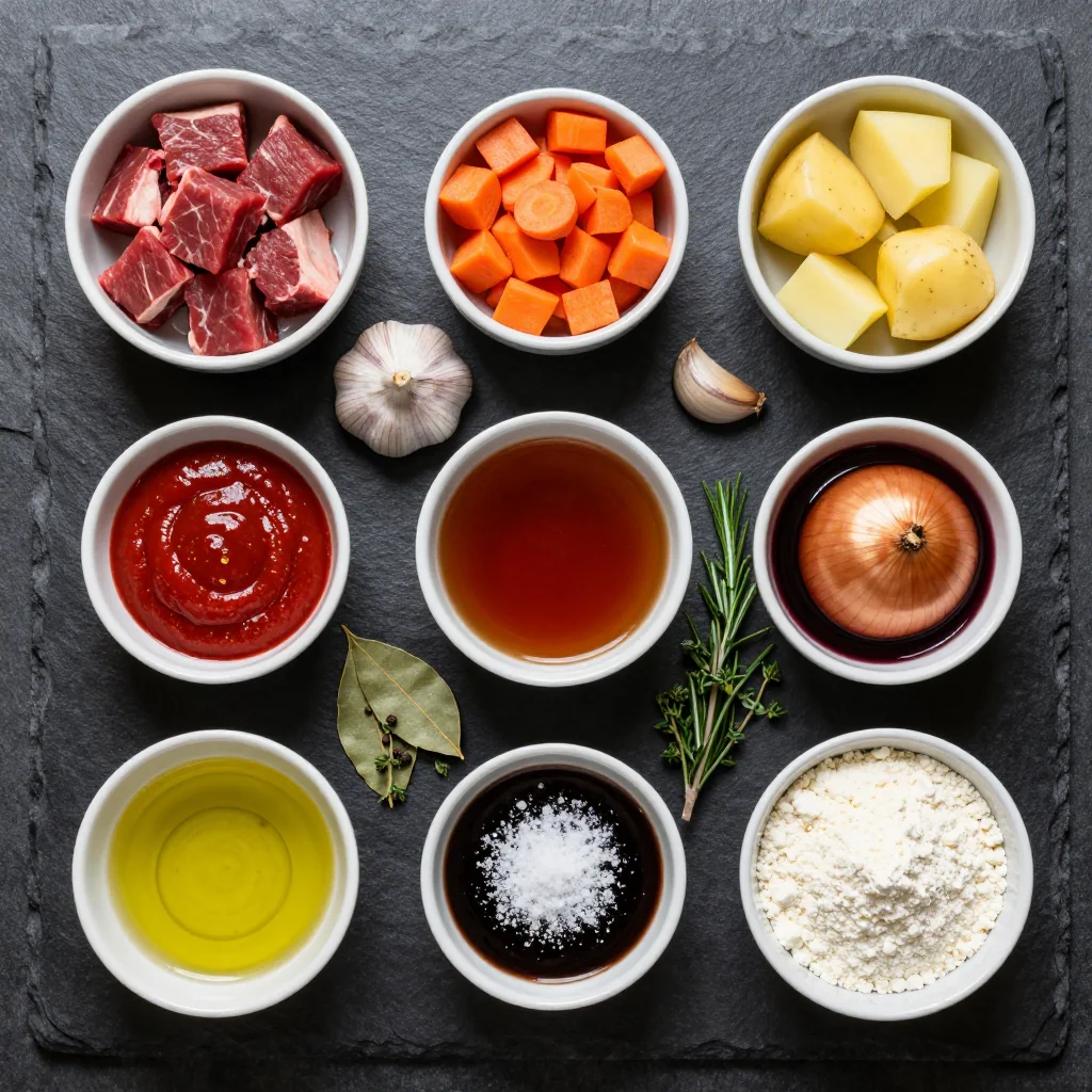 Ingredients for slow cooker beef and root vegetable casserole