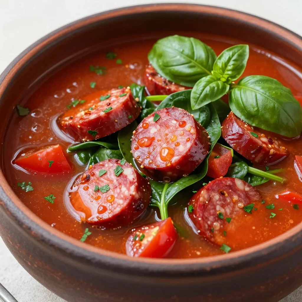 Spicy Sausage and Spinach Soup for a Low Carb Lunch