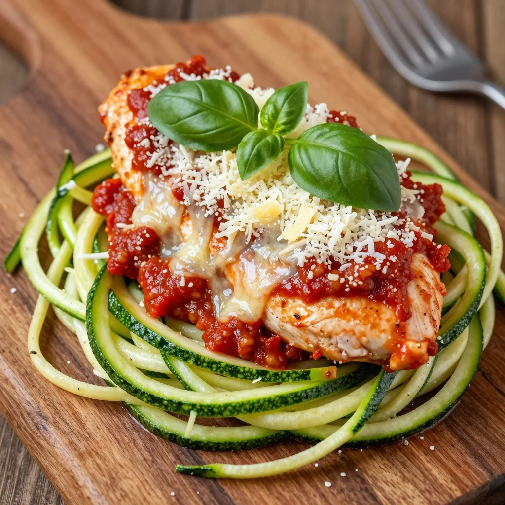 Whole30 Slow Cooker Chicken Parmesan Over Zoodles