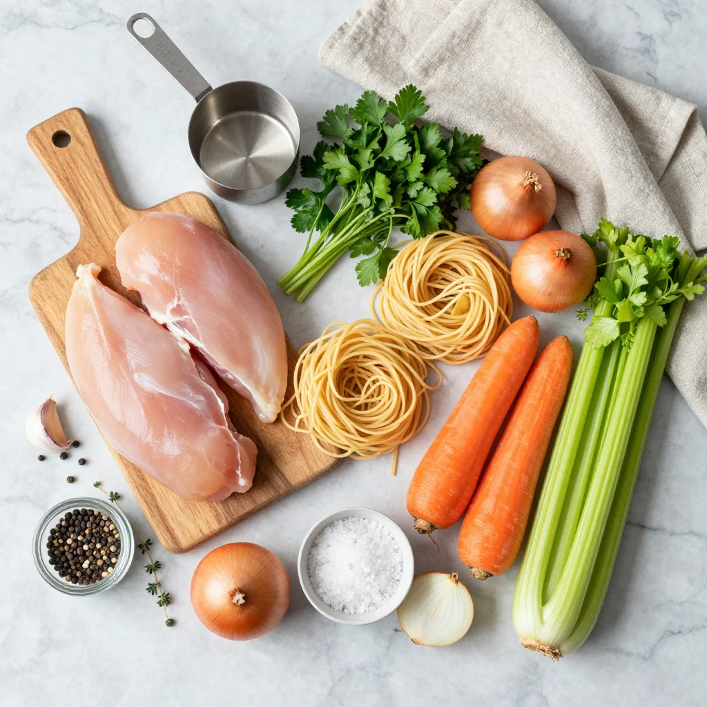 All ingredients for Chicken Noodle Soup from Scratch