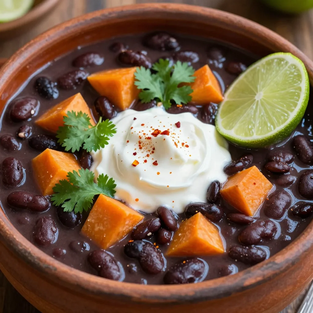Spicy Black Bean Soup with Sweet Potato and Lime