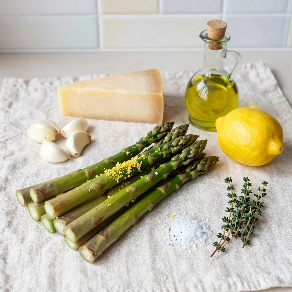 All ingredients for Garlic Parmesan Roasted Asparagus with Lemon Zest