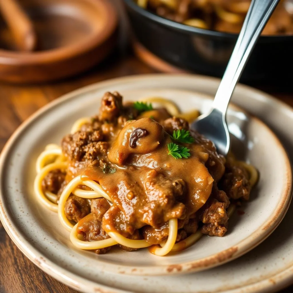 Beef And Mushroom Gravy Over Egg Noodles Bake