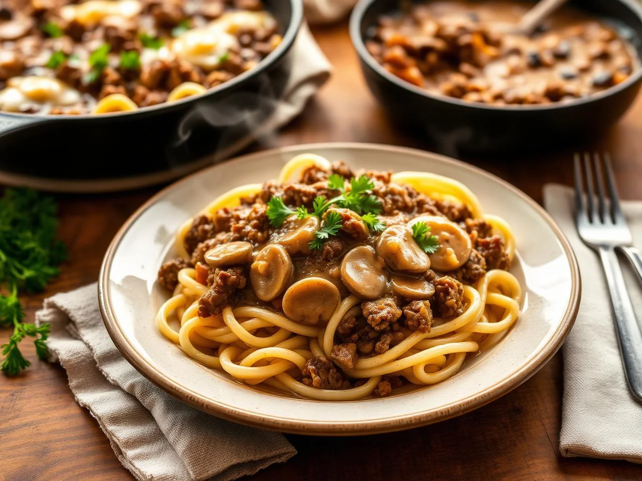Beef And Mushroom Gravy Over Egg Noodles Bake
