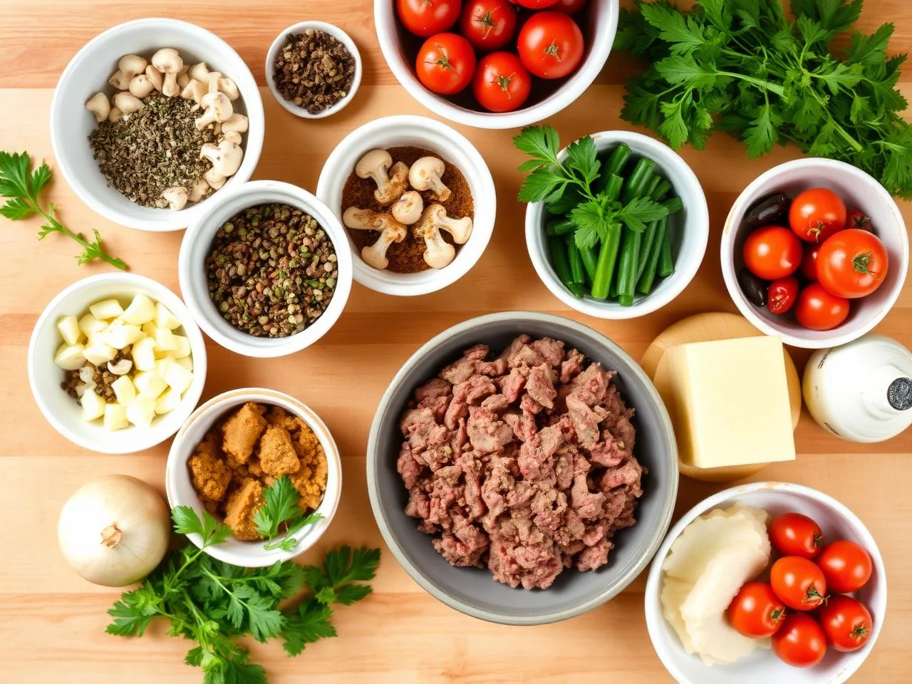 Ingredients for Beef And Mushroom Gravy Over Egg Noodles Bake