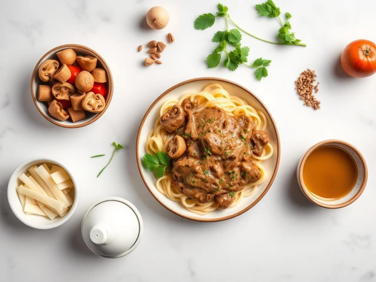 Ingredients for Beef And Mushroom Gravy Over Egg Noodles