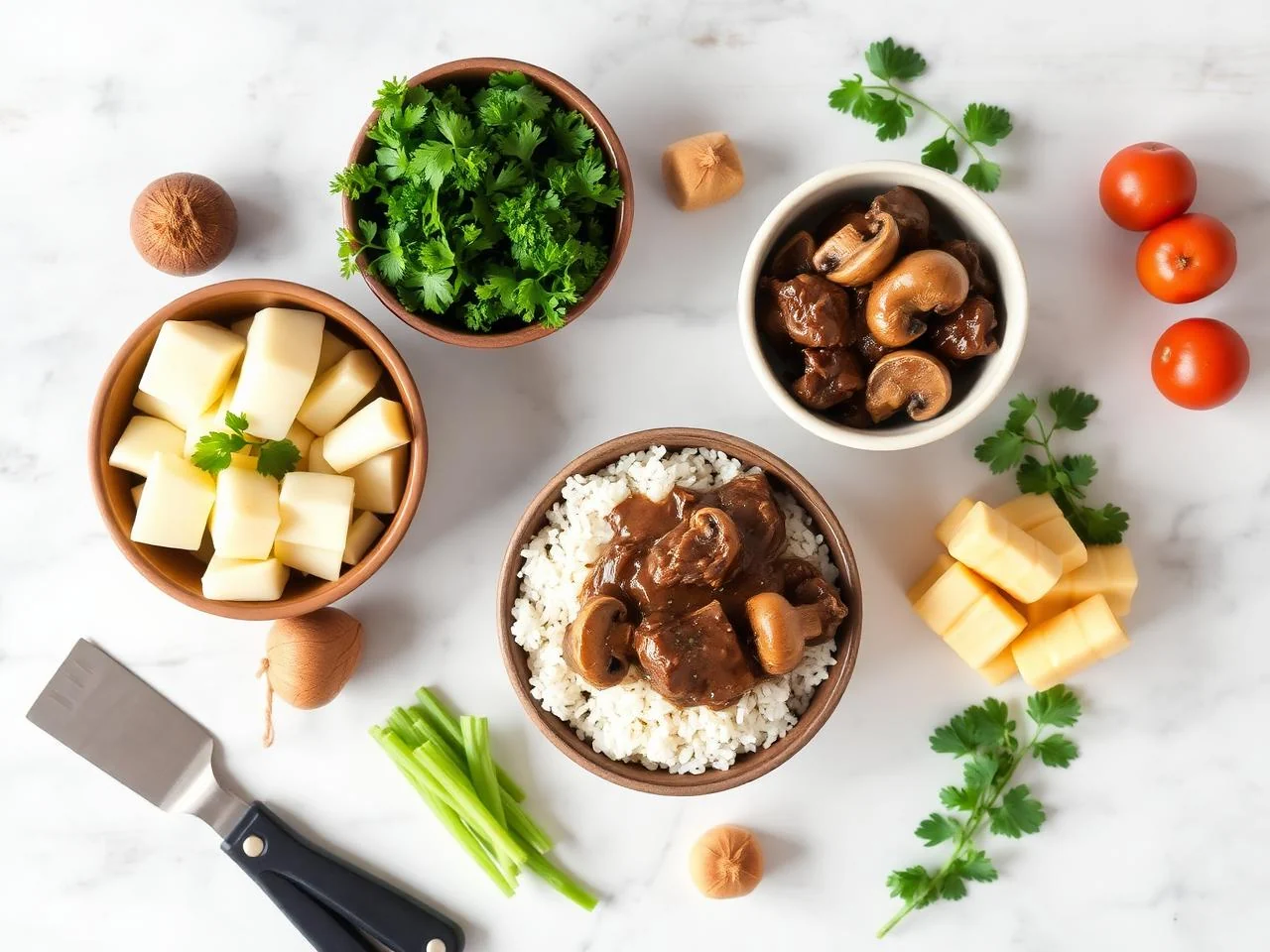 Ingredients for Beef And Mushroom Gravy Over Rice