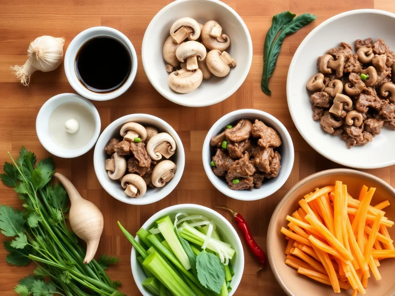 Ingredients for Beef And Mushroom Stir Fry