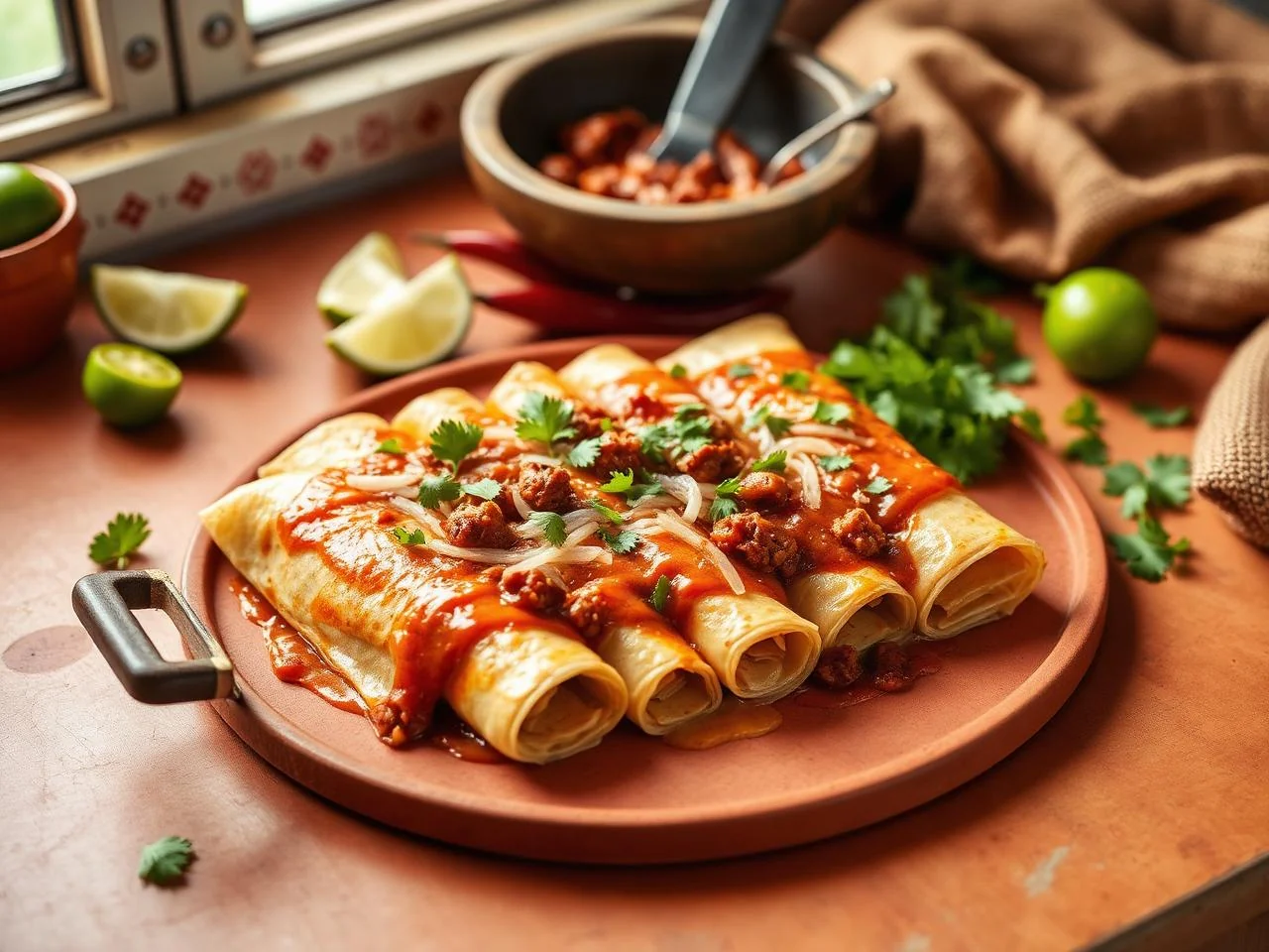 Beef And Onion Enchiladas