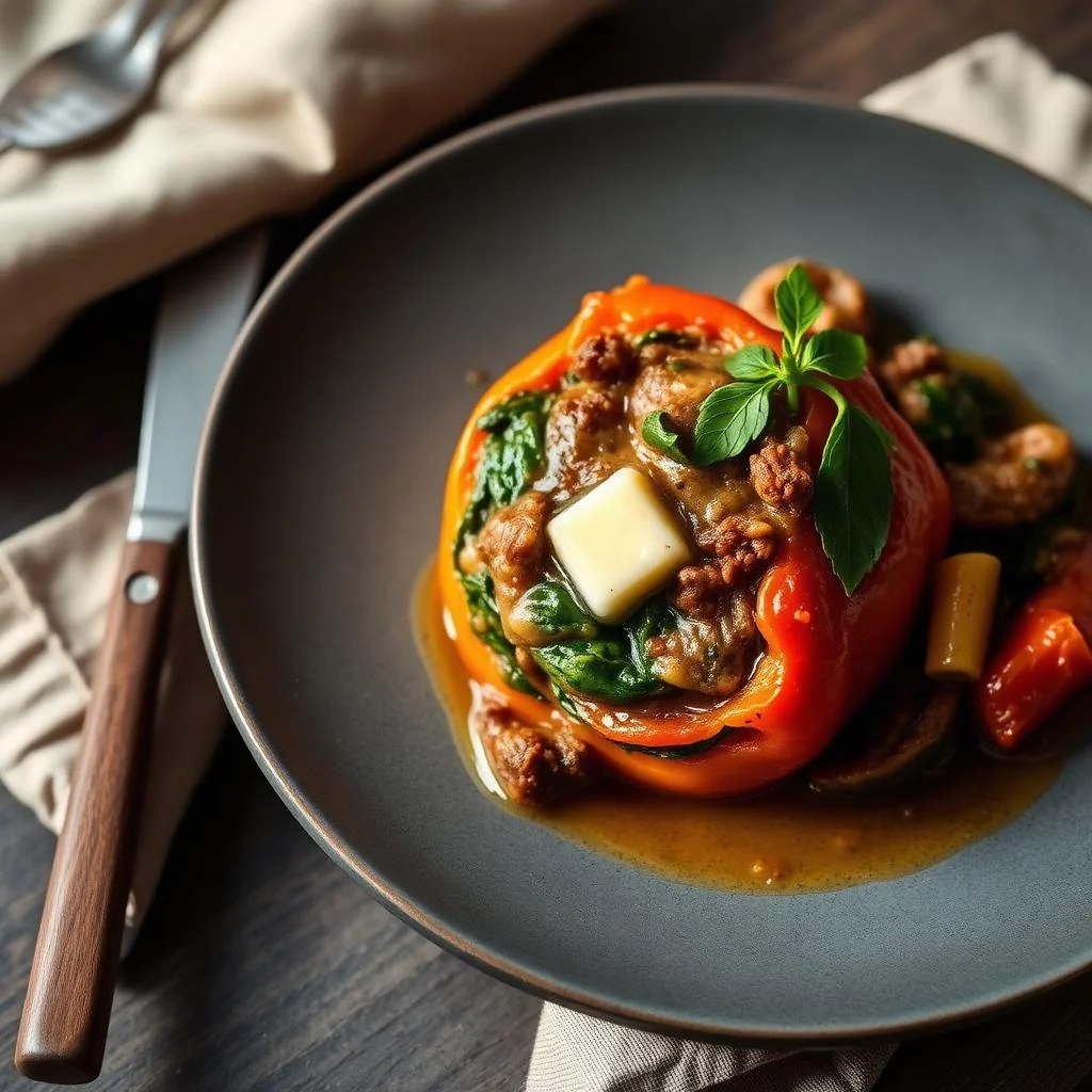 Beef And Spinach Stuffed Peppers
