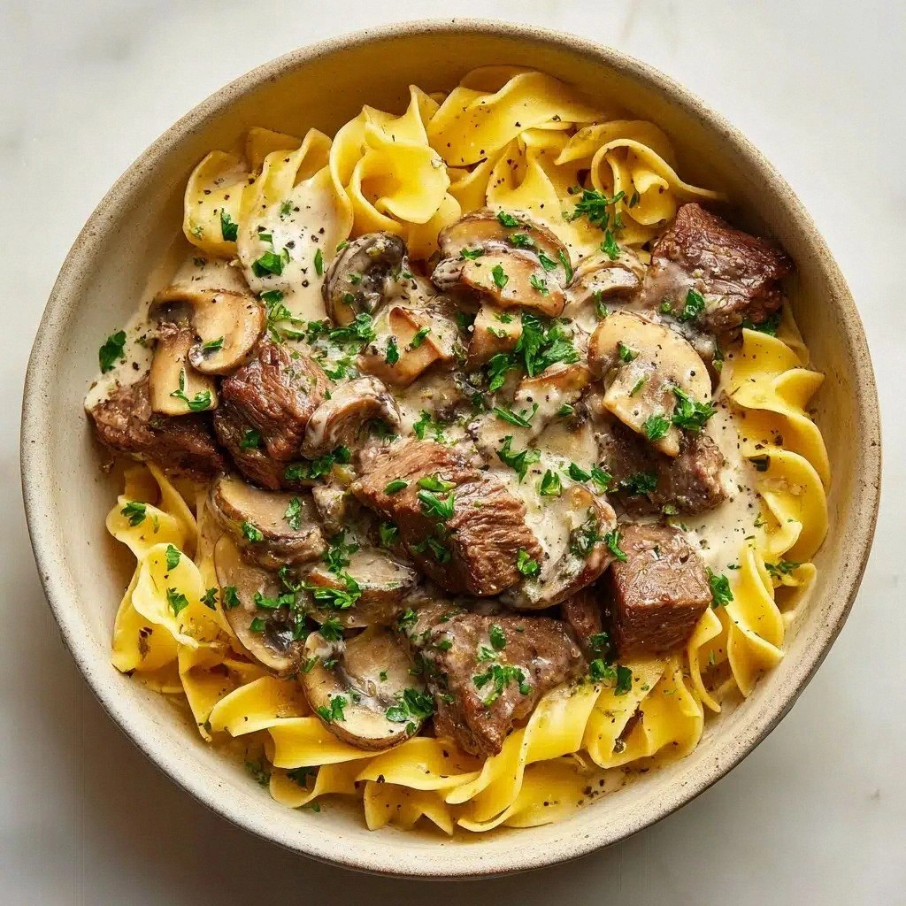 Beef Stroganoff with Egg Noodl