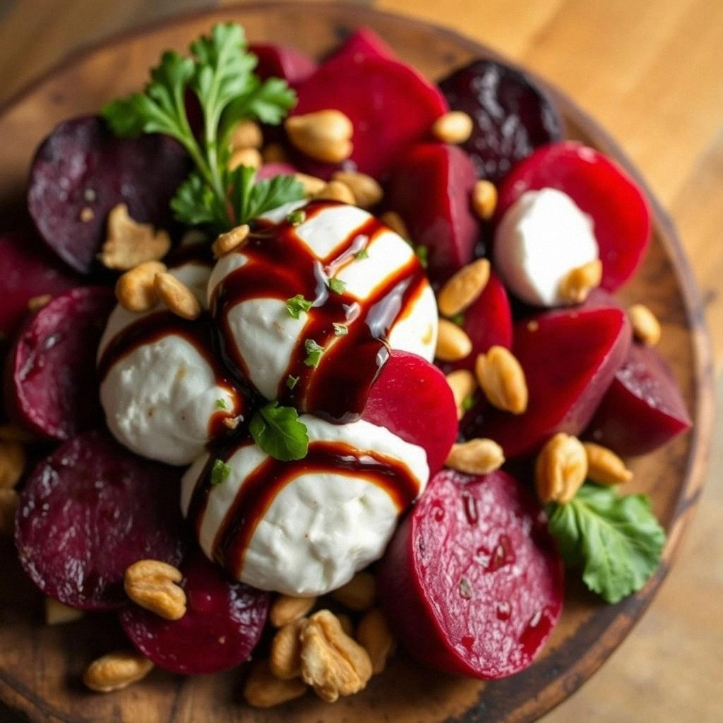 Beet and Burrata Salad with Pine Nuts & Balsamic