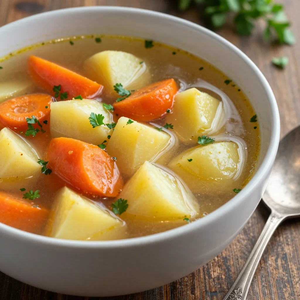 onepot winter vegetable soup with potatoes and carrots for cold days