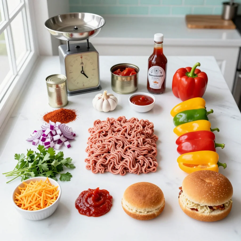 All ingredients for Sloppy Joes with Turkey and Homemade Sauce