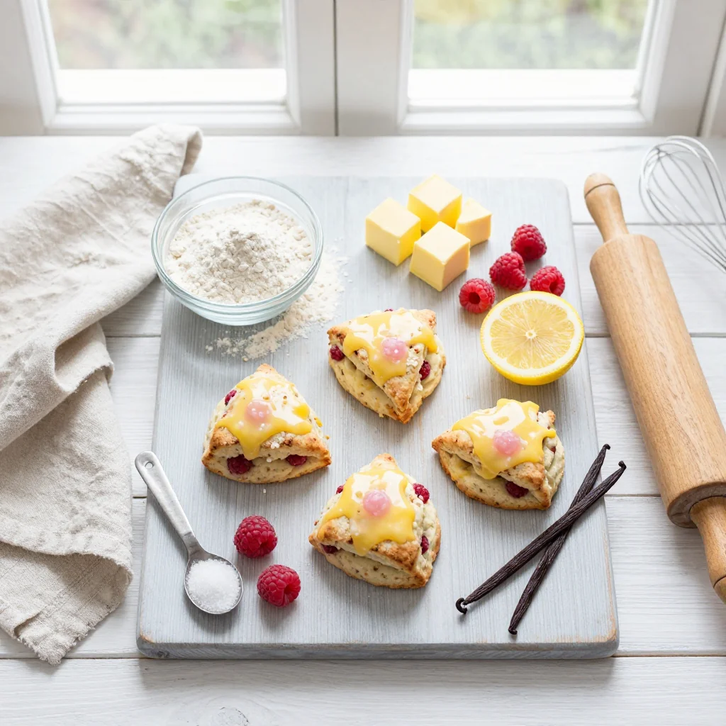 All ingredients for Raspberry Scones with Lemon Glaze