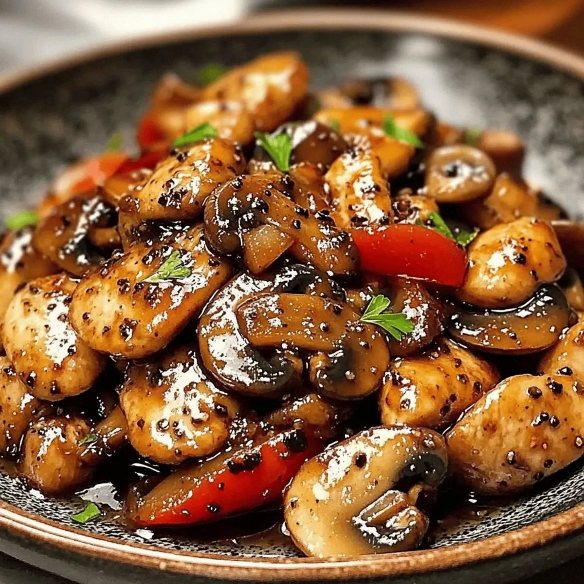 Black Pepper Chicken with Mush