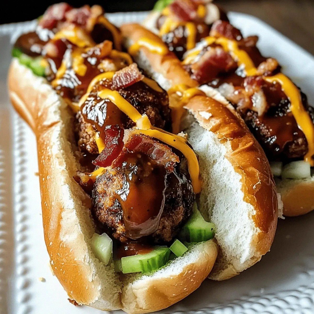 Bourbon BBQ Bacon Cheeseburger Meatball Subs for Cozy Nights