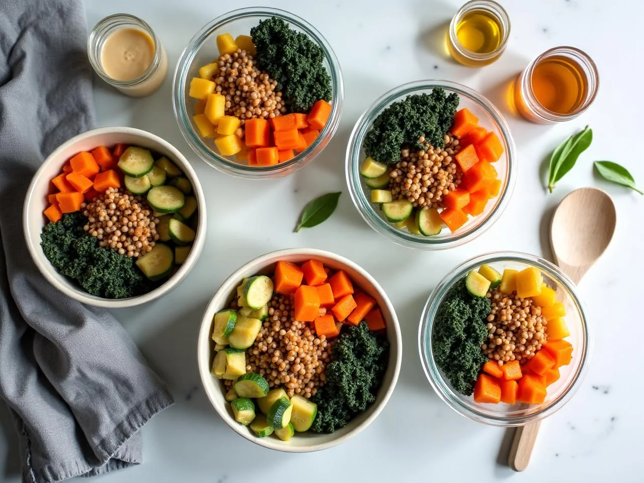 Buddha Bowls with Roasted Vegetables and Tahini Dressing