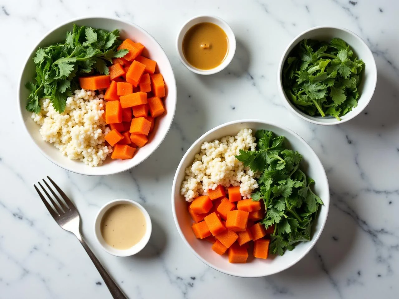 Ingredients for Buddha Bowls with Roasted Vegetables and Tahini Dressing