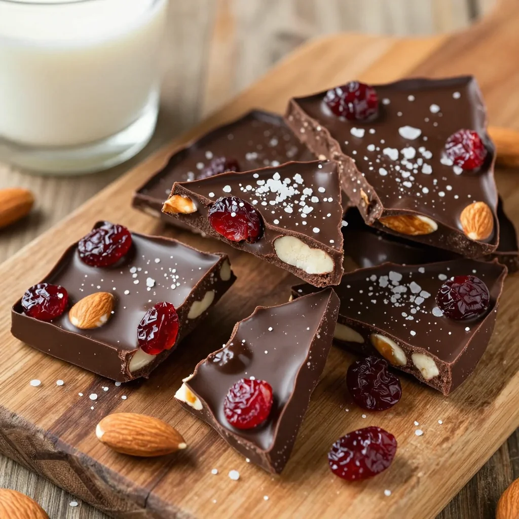 Dark Chocolate Almond Bark with Sea Salt and Dried Cherries