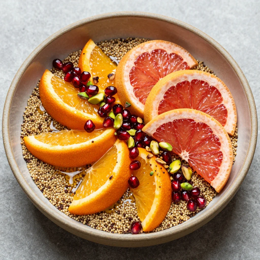 New Year's Day Quinoa Breakfast Bowl with Citrus and Pomegranate