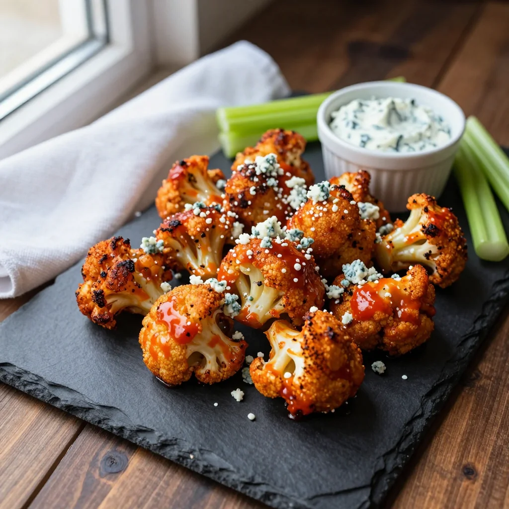 Roasted Cauliflower Buffalo Bites with Blue Cheese