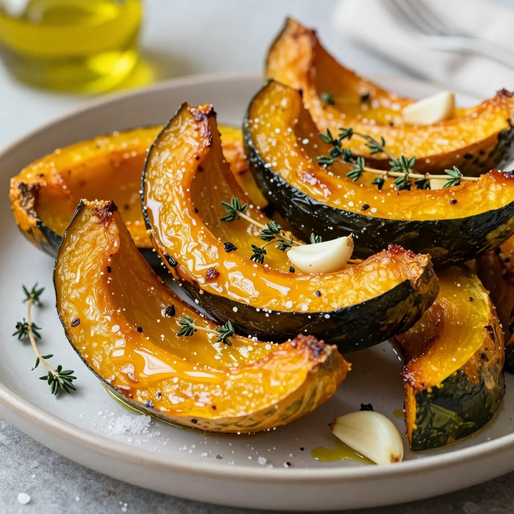 warm citrus and herb roasted winter squash with garlic and thyme
