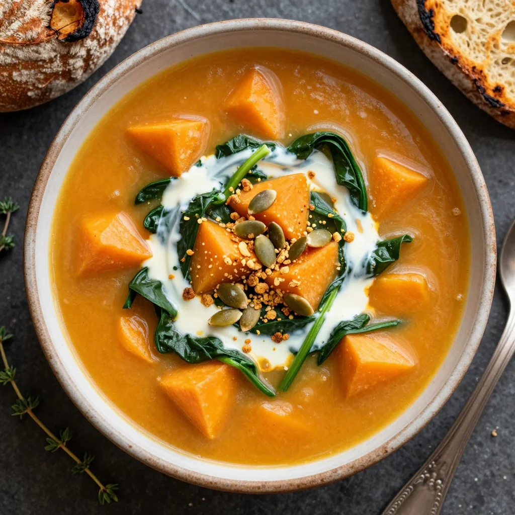 hearty sweet potato and spinach soup for warm family meals in january