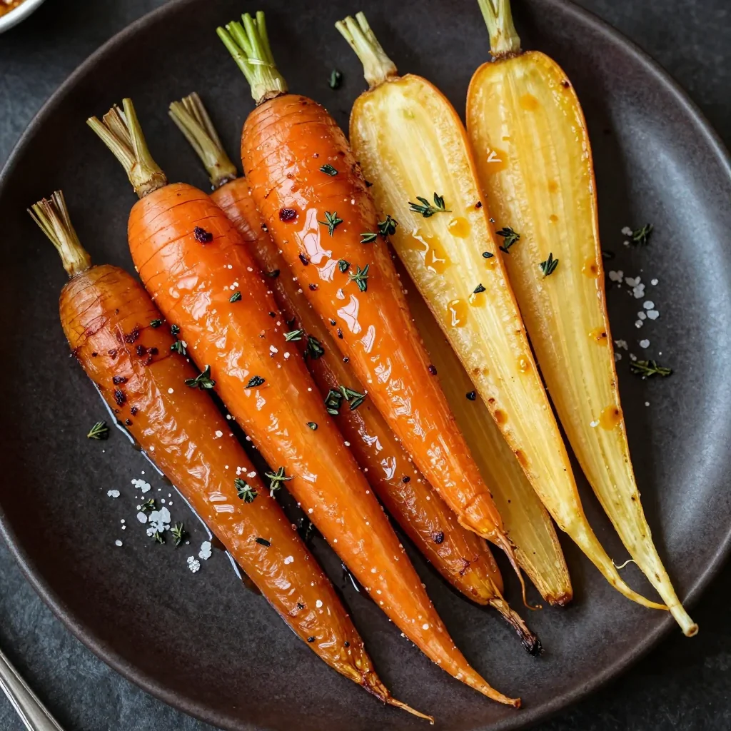 maple glazed roasted root vegetables with fresh thyme for winter dinners