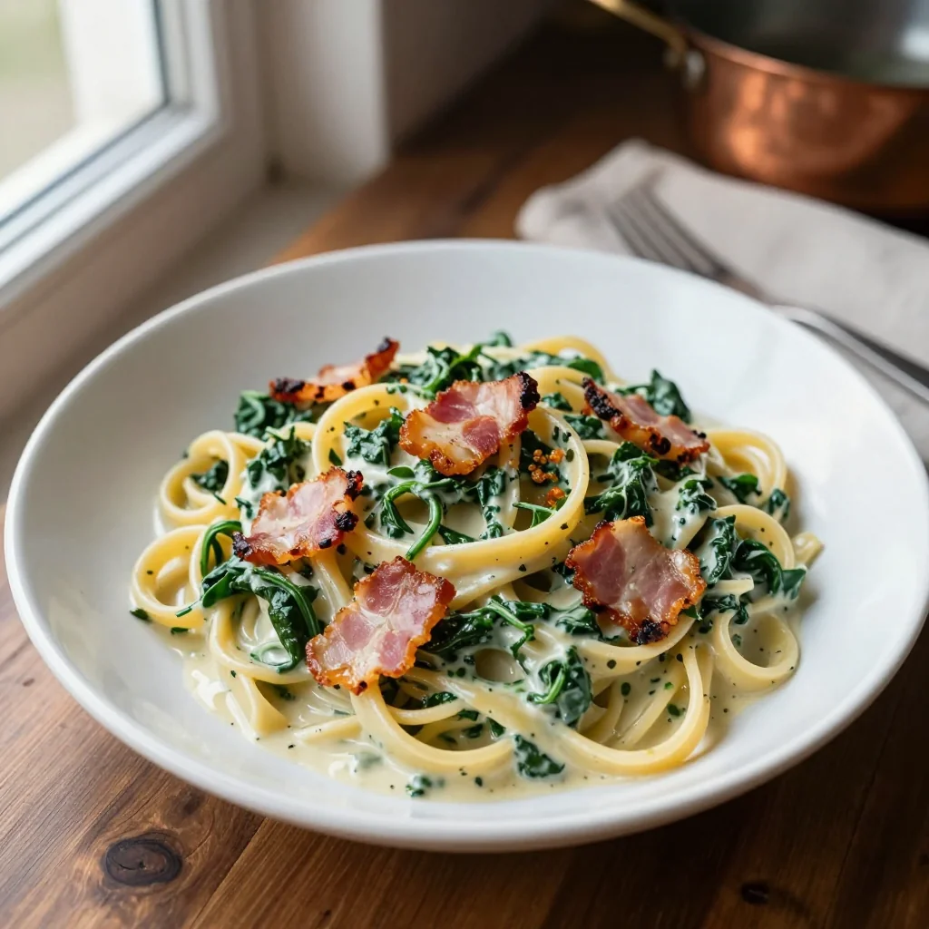Creamy Spinach Pasta with Bacon