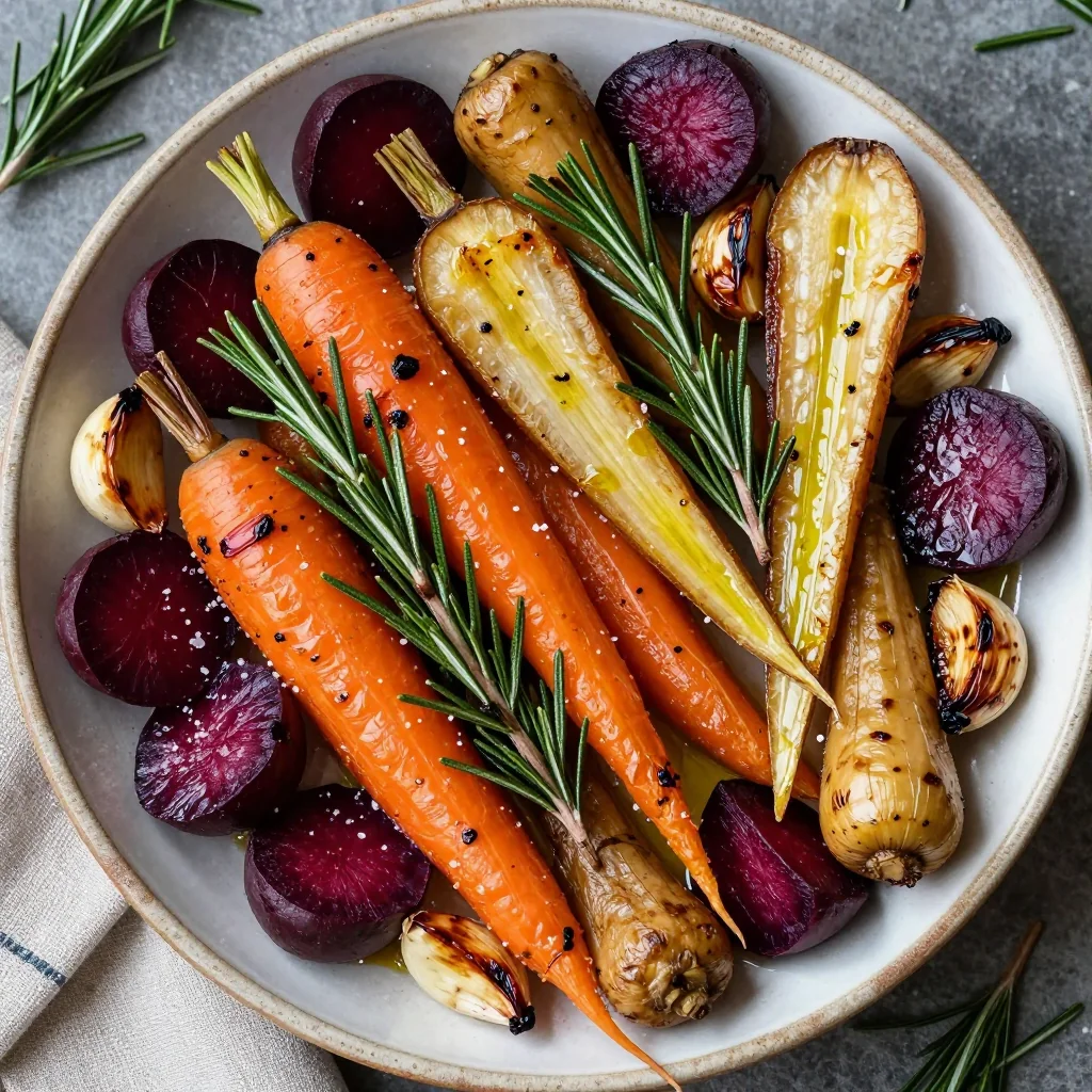 roasted root vegetable medley with garlic and fresh rosemary for family