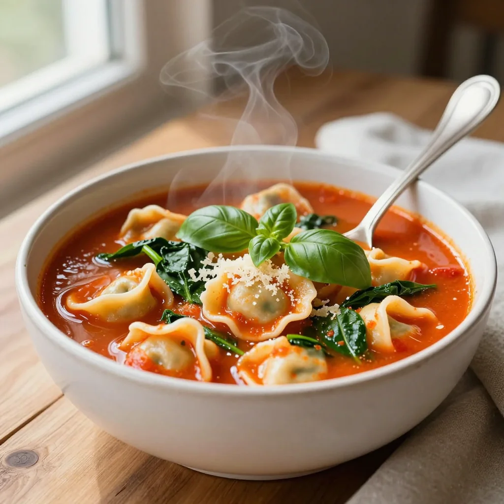 Creamy Tomato Tortellini Soup with Spinach