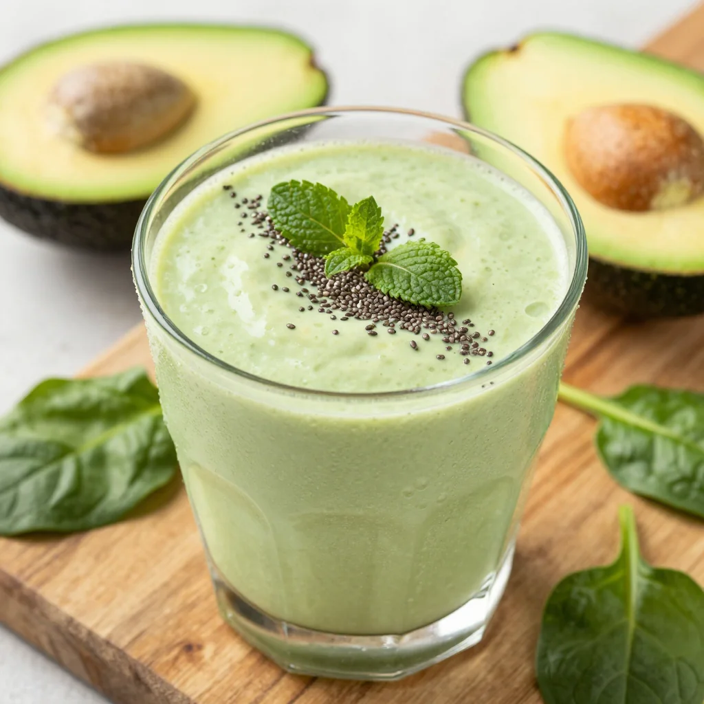 Healthy Green Smoothie with Spinach and Avocado for Creaminess