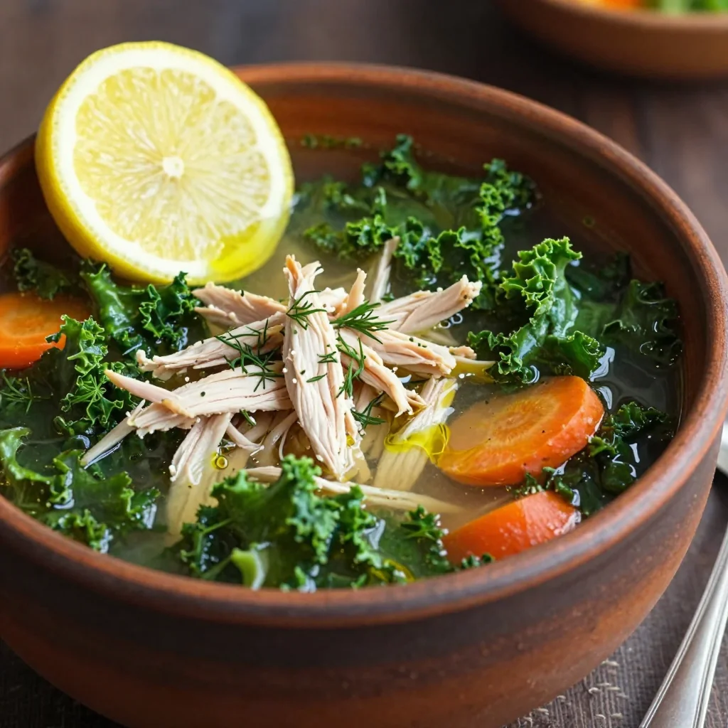 healthy lemon and kale chicken soup for cold january nights