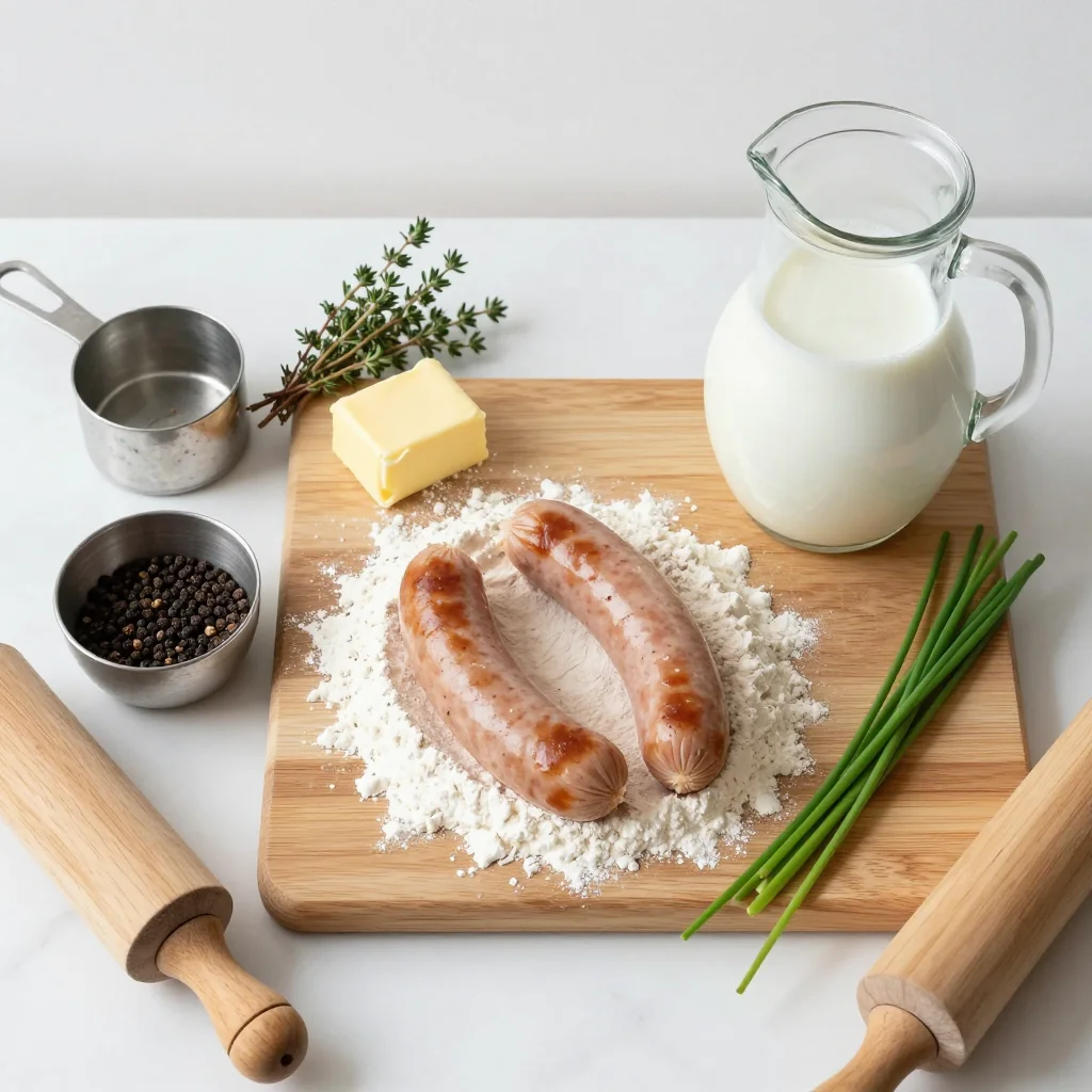 All ingredients laid out for Biscuits and Gravy Sausage