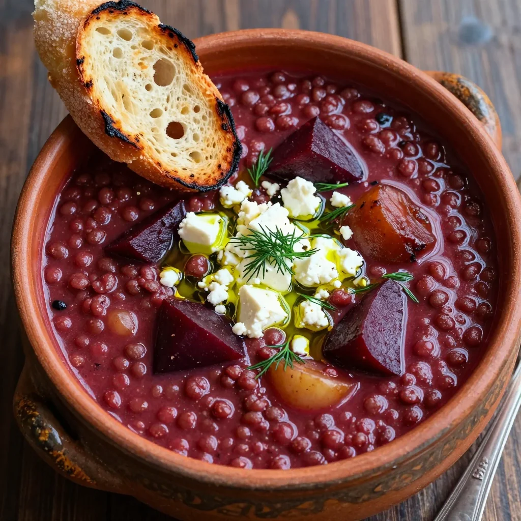 onepot lentil soup with beets and winter vegetables for dinner