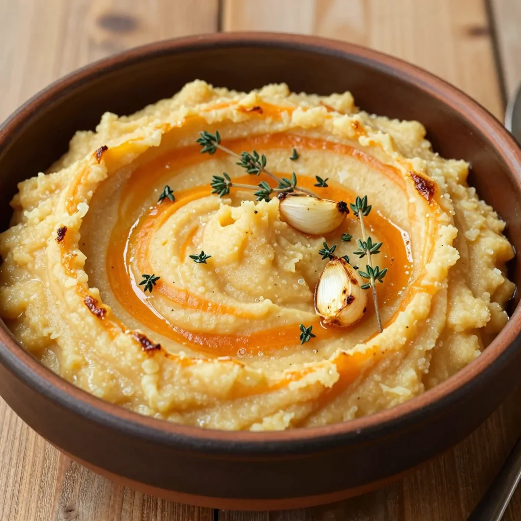 warm roasted carrot and parsnip mash with garlic and thyme