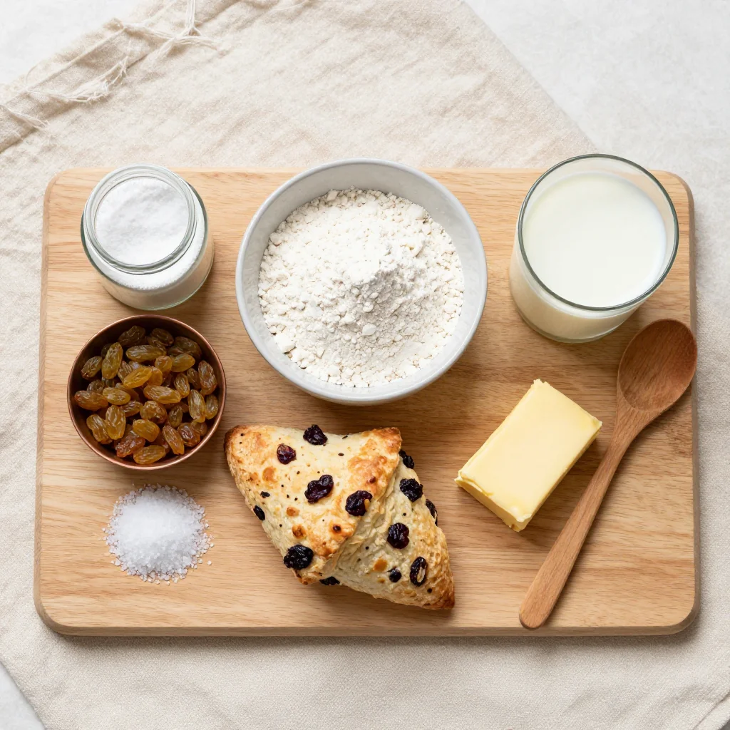 All ingredients for Traditional Irish Soda Bread Scones with Raisins