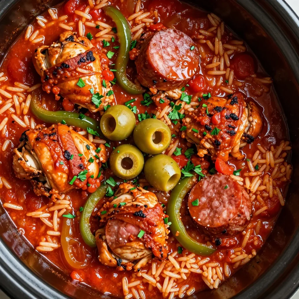 Easy Slow Cooker Chicken and Sausage Jambalaya with Rice