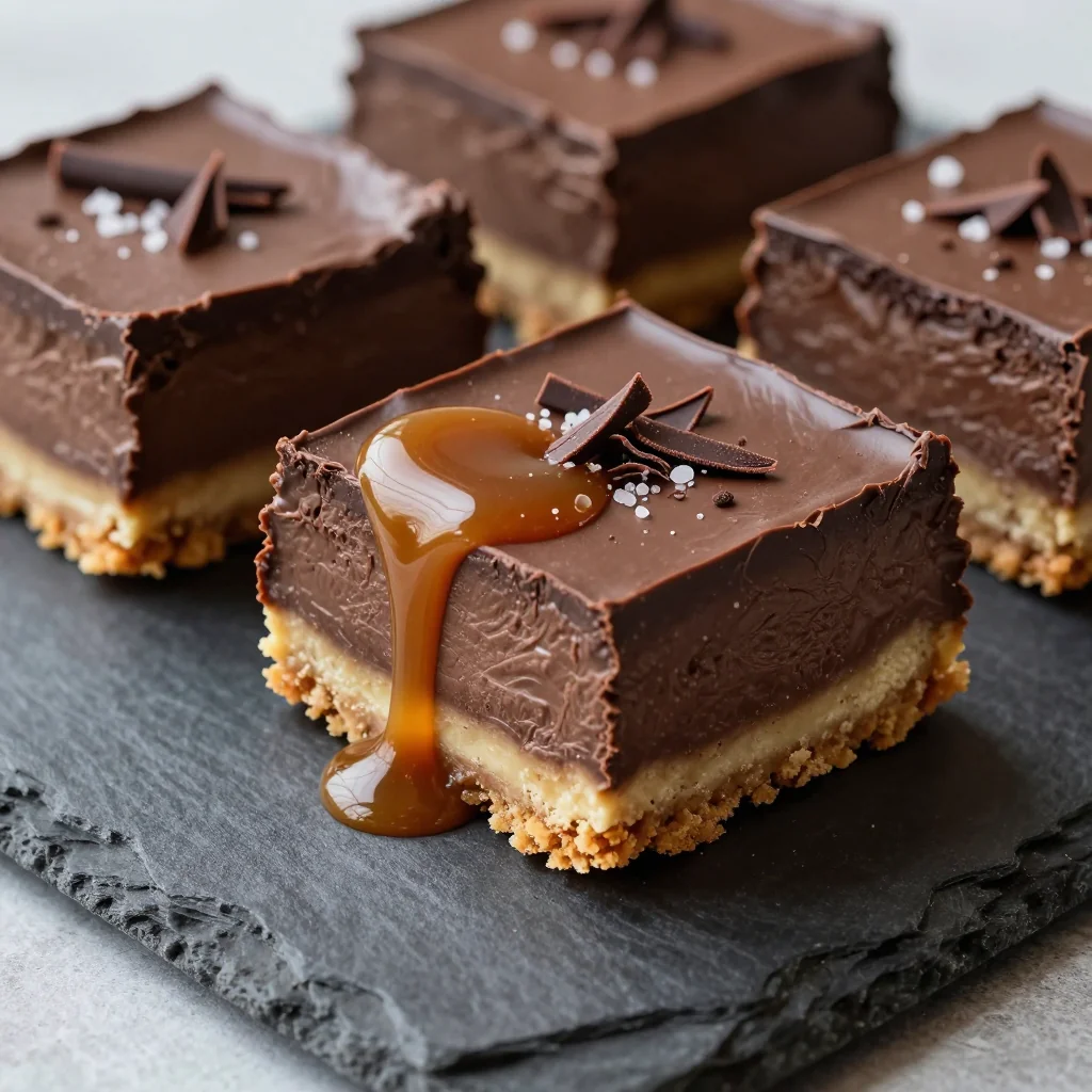 Indulgent Chocolate and Salted Caramel Cheesecake Bars That are No Bake