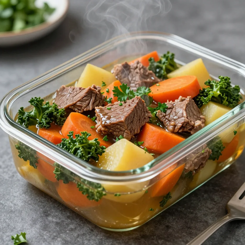 Healthy Slow Cooker Vegetable Beef Stew Meal Prep Lunch