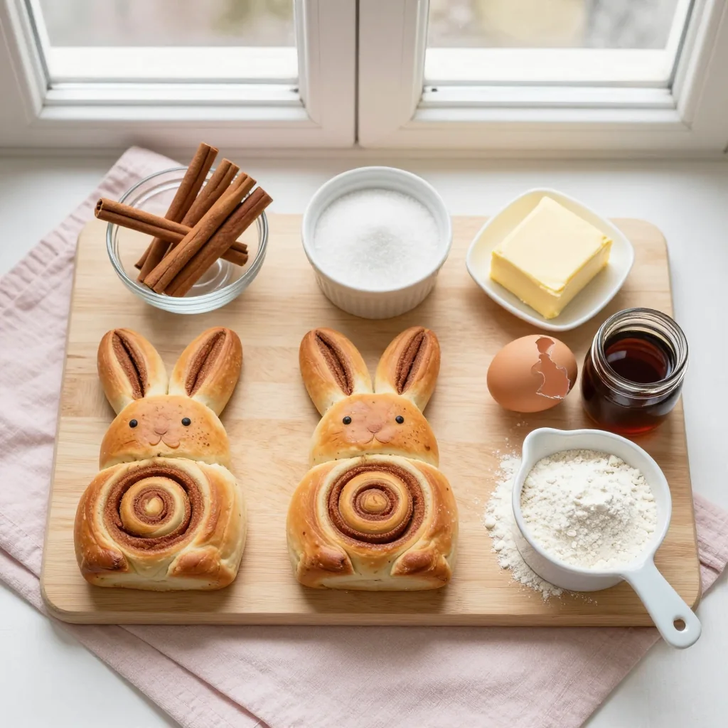 All ingredients neatly arranged for Cinnamon Roll Bunnies